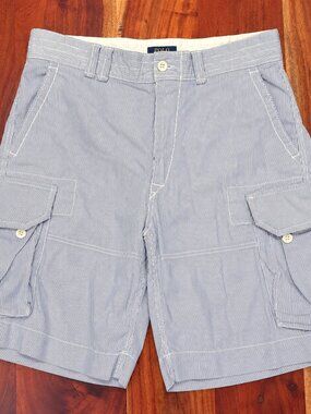 VTG EUC Polo Ralph Lauren 38 Gellar Hickory Railroad Stripe Cargo Shorts Size 38